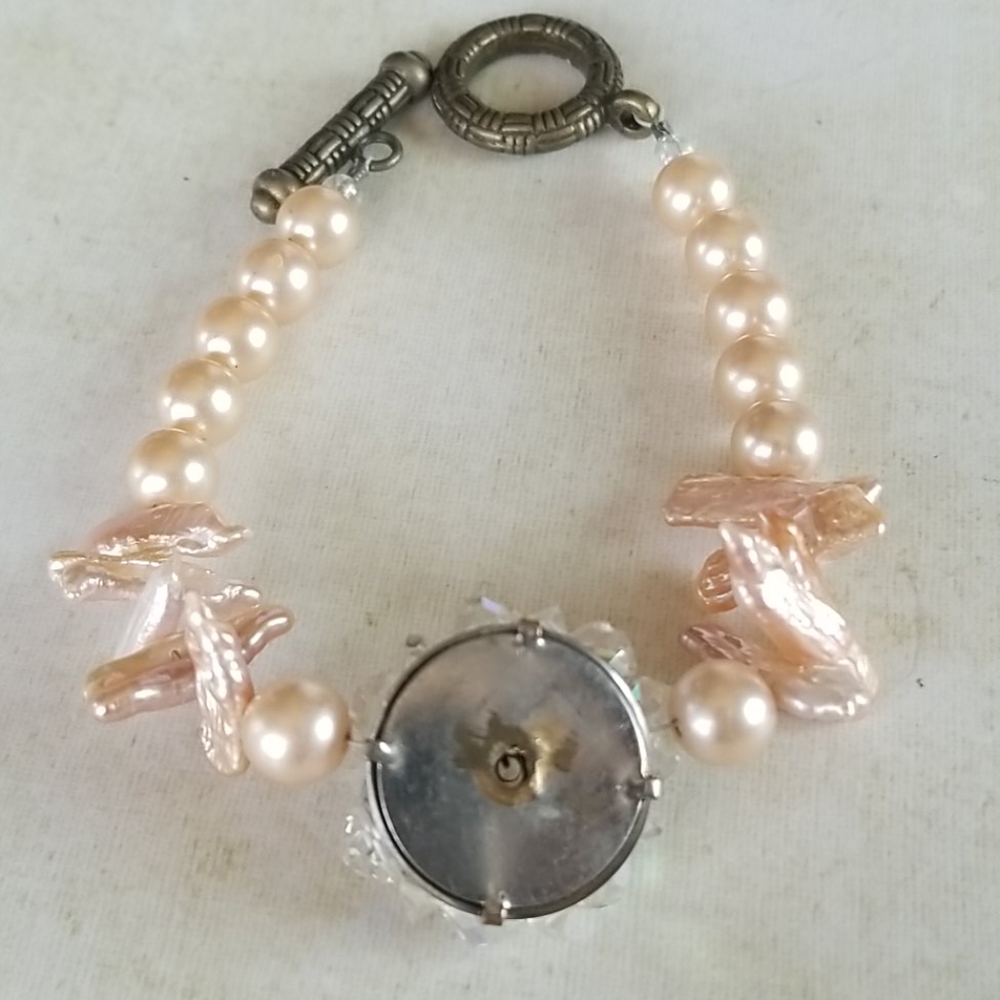 NWT Hand Crafted Repurposed Vintage Crystal Freshwater Pearl Bracelet - Picture 14 of 16